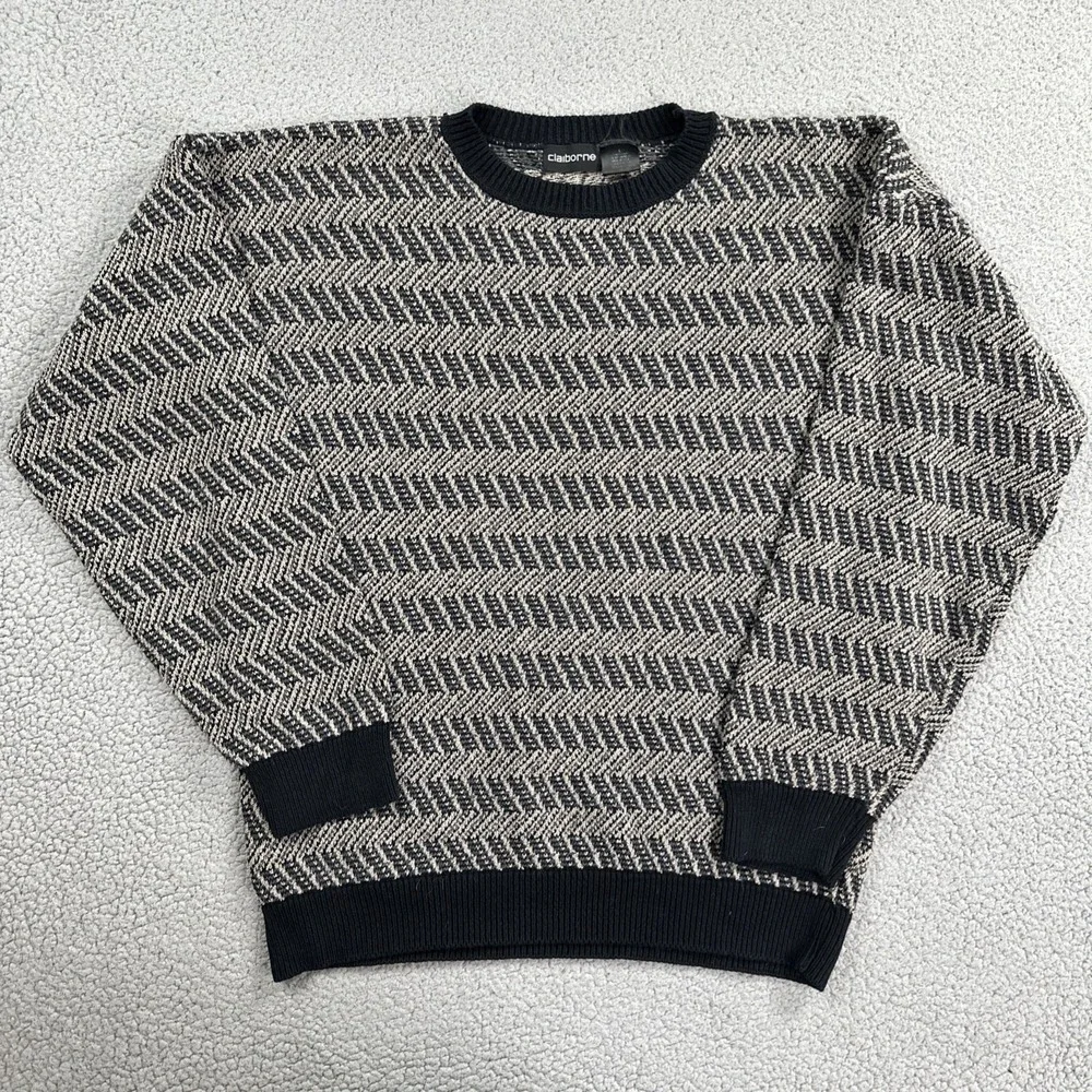 VTG 90s Claiborne Sweater Men Large Multicolor Grandpa Cotton Acrylic USA Made